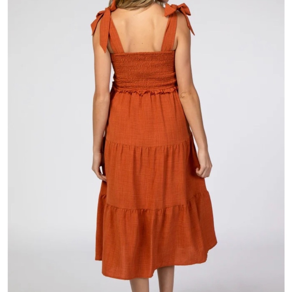 Pinkblush Rust Tie-Shoulder Smocked Midi Dress - Picture 2 of 5
